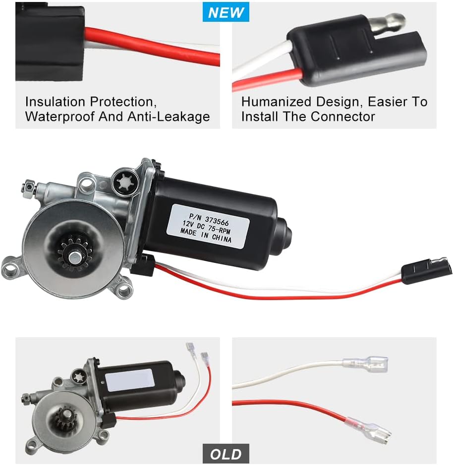 RV Awning Motor Replacement with Single 2-Way Connector, 12-Volt DC, 75-RPM G37855