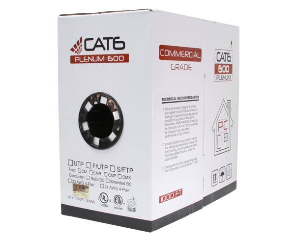 Cat6 Unshielded Plenum Bulk Ethernet Cable, 23 AWG, 1000ft Black S192