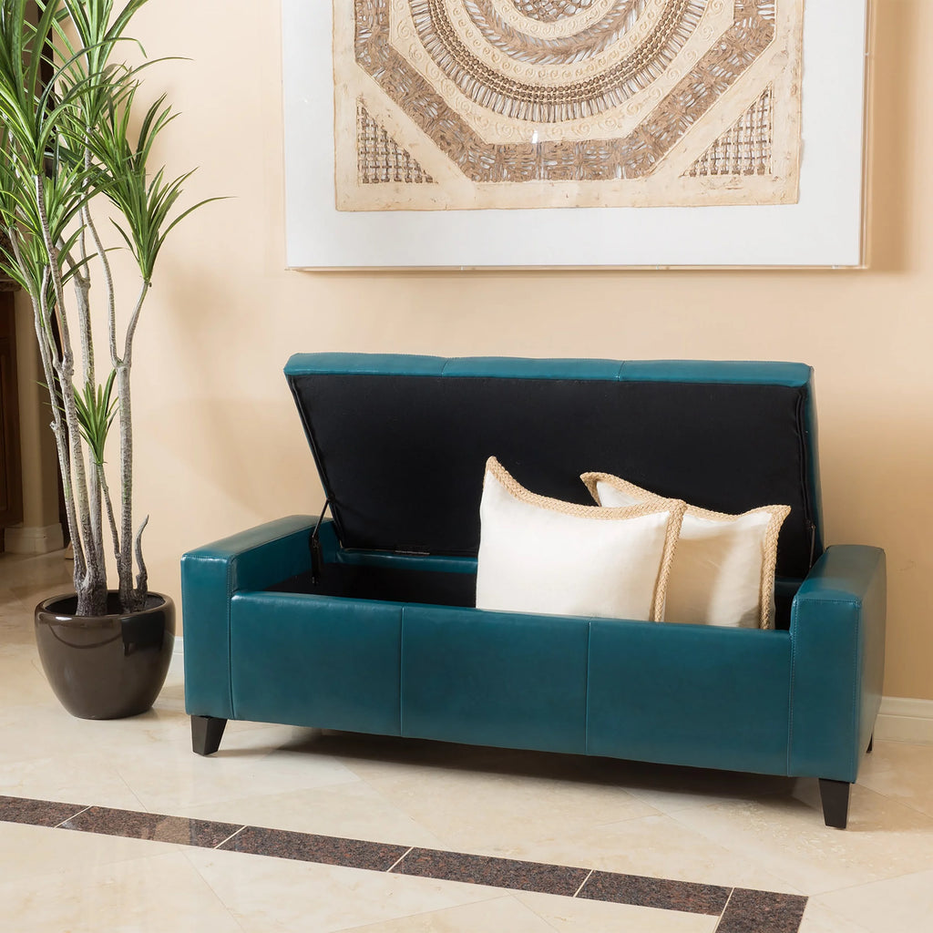 Teal PU Leather Storage Ottoman N28908