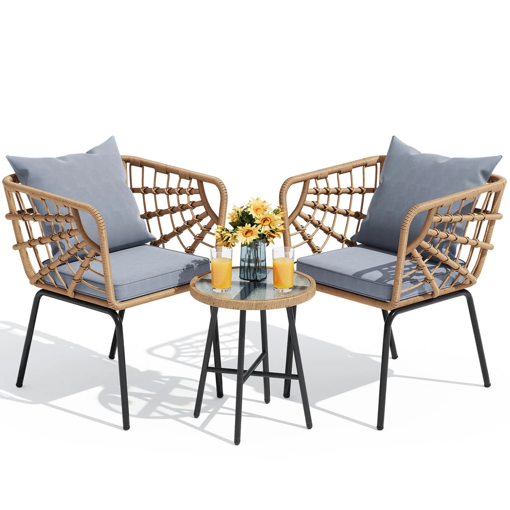 3-Piece Wicker Bistro Set with 2 Chairs and Coffee Table J984