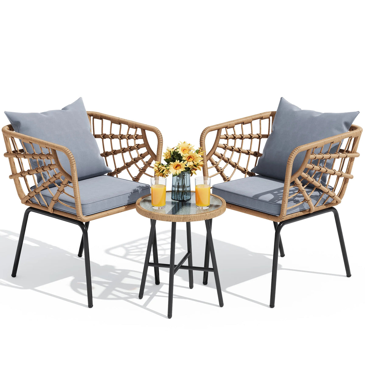3-Piece Wicker Bistro Set with 2 Chairs and Coffee Table J984