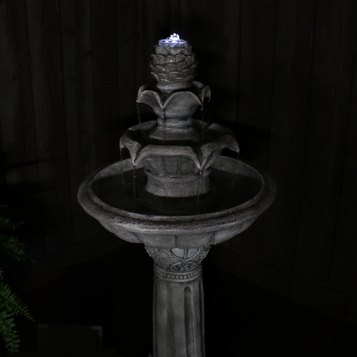 White Solar Water Fountain with Battery Backup S3929