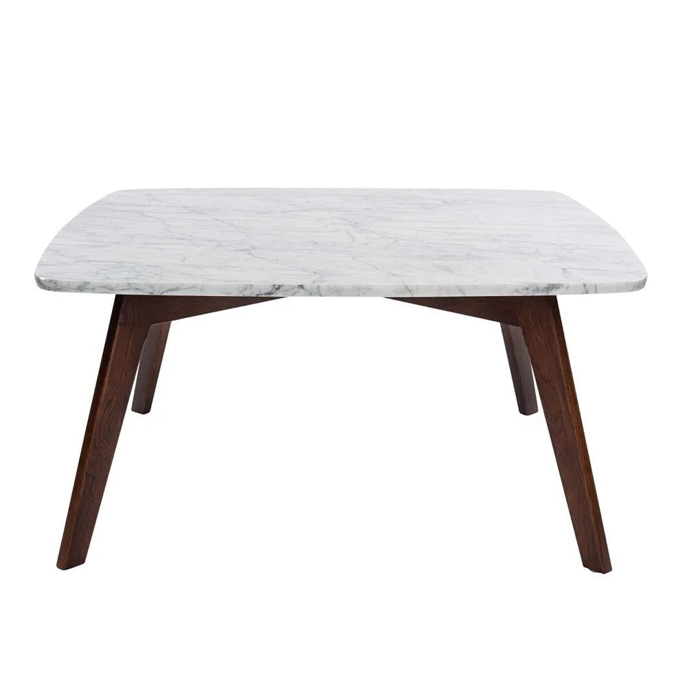 31" Square White Marble Coffee Table with Walnut Legs X4170