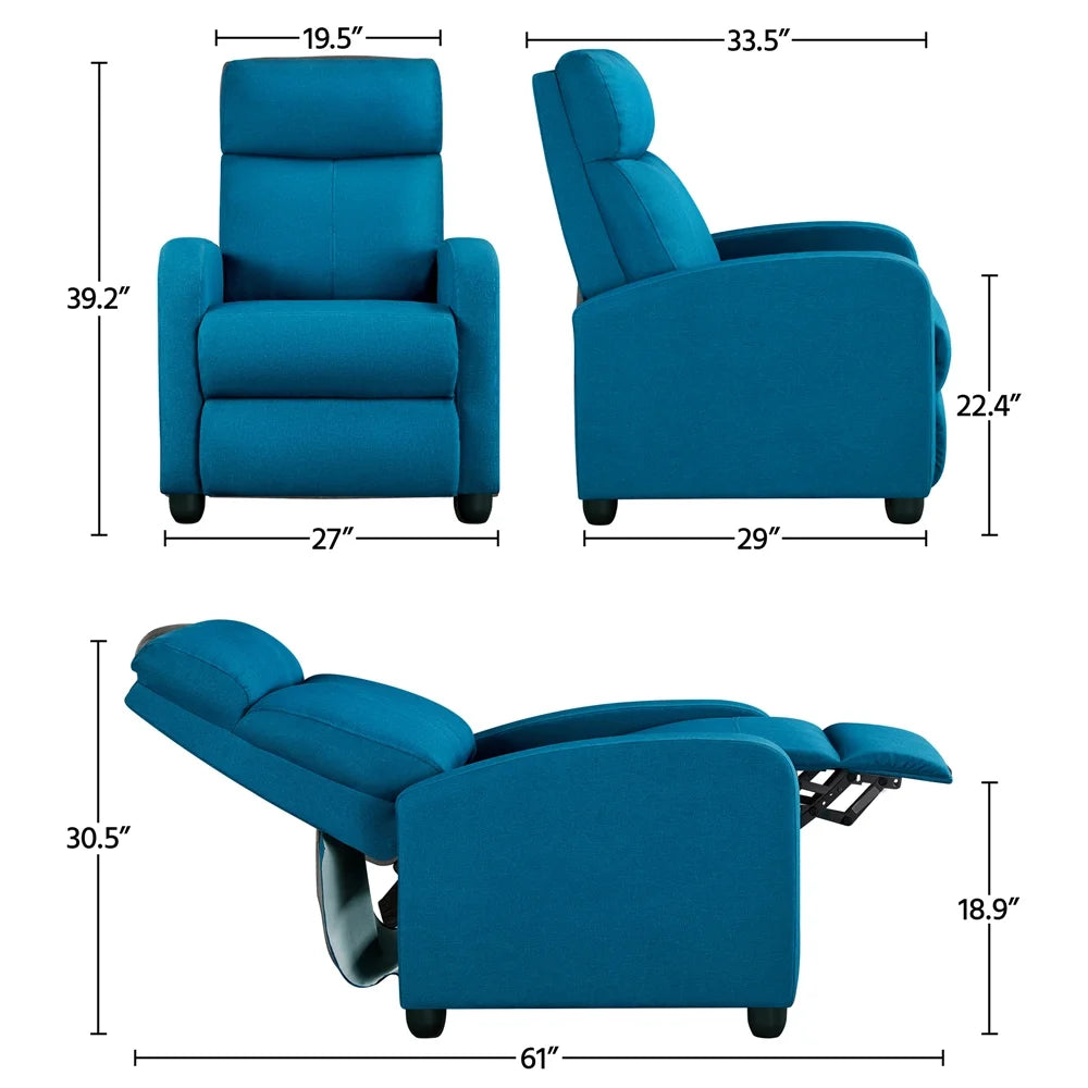 Blue Upholstered Fabric Recliner Chair with Footrest G61833