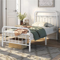 Metal Platform Bed with Vintage Headboard and Footboard, Twin XL, White D860077