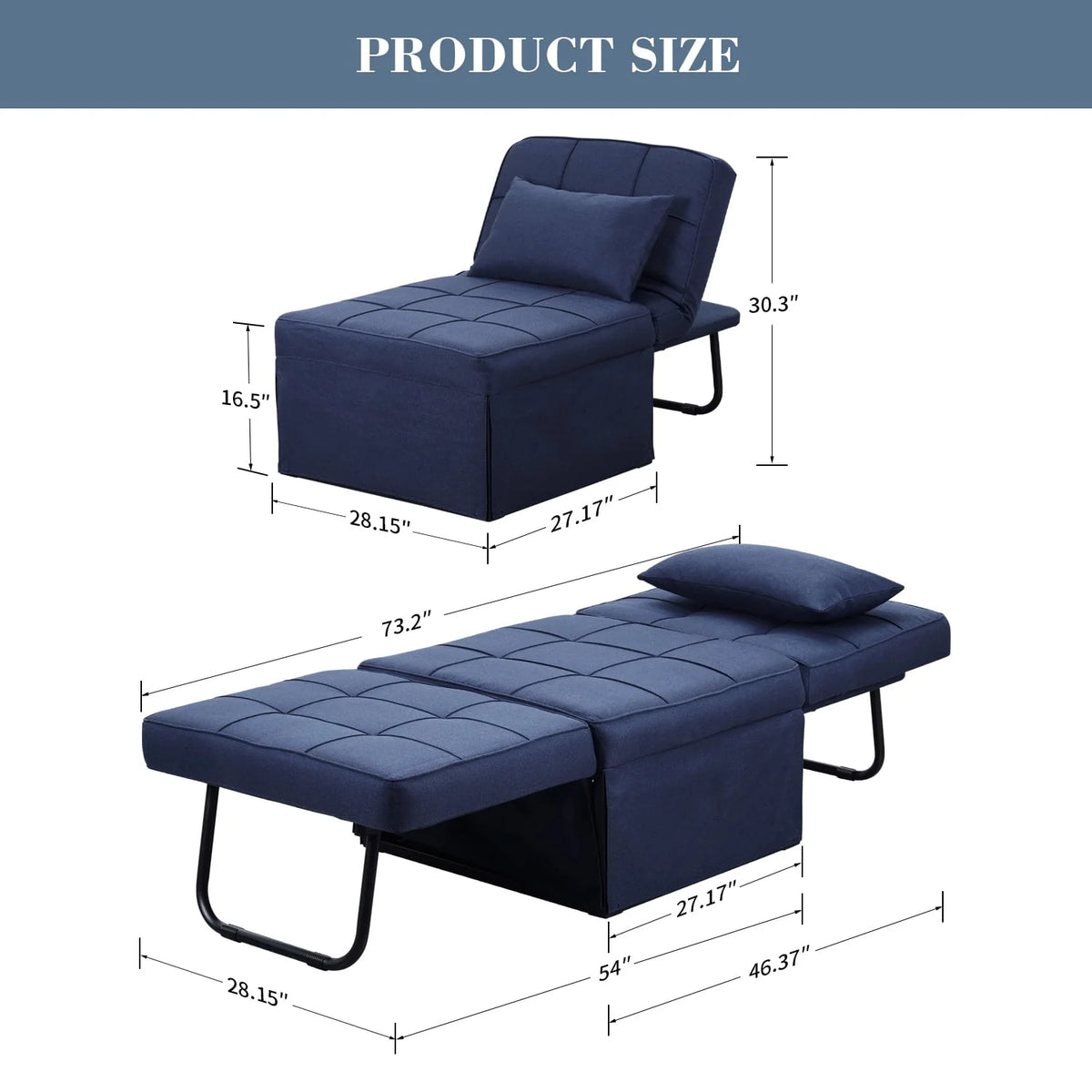 Folding Sofa Bed 4 in 1 Twin Size Grey B261362