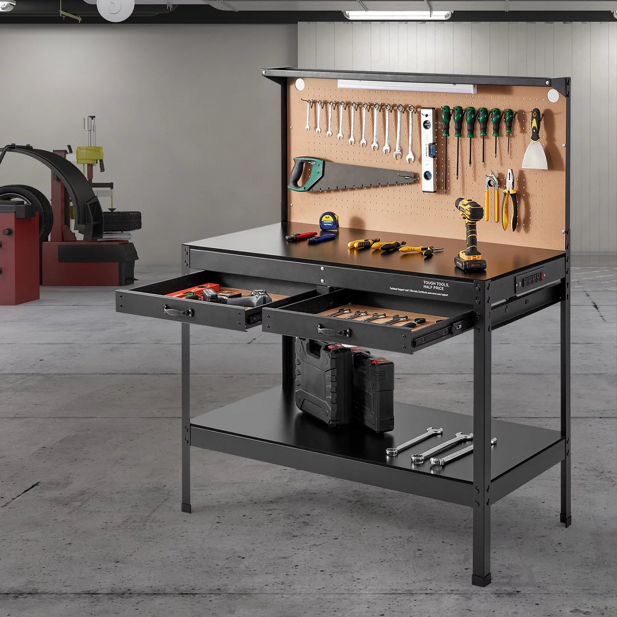 48x24" Steel Workbench with Pegboard and Power Outlets J489392