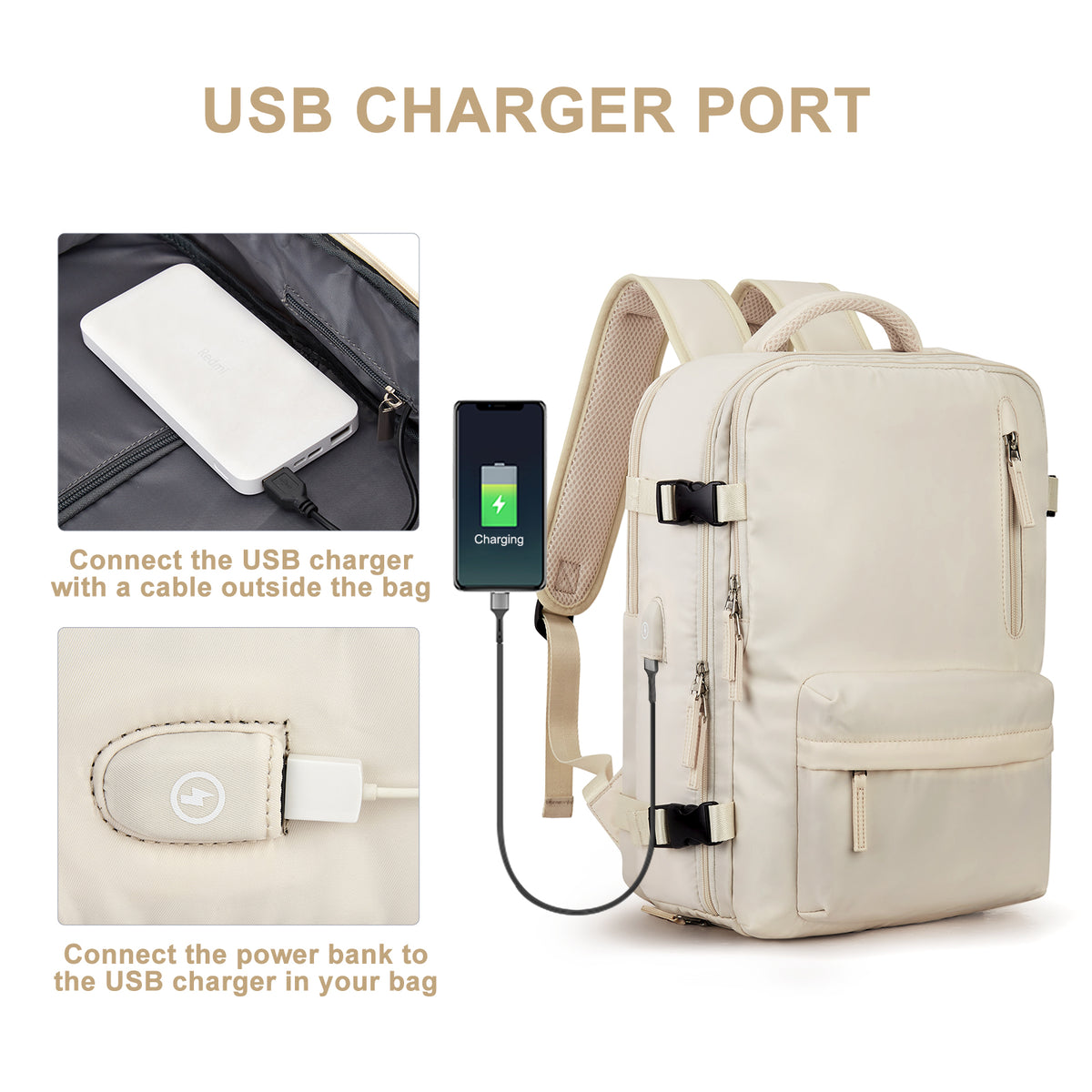 Waterproof Travel Backpack with USB Charging Port Shoes Compartment Z6400