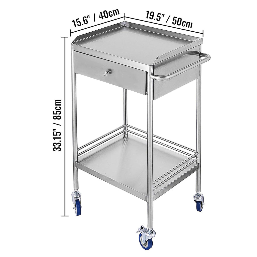 Stainless Steel Utility Cart with 2 Shelves and 1 Drawer U332