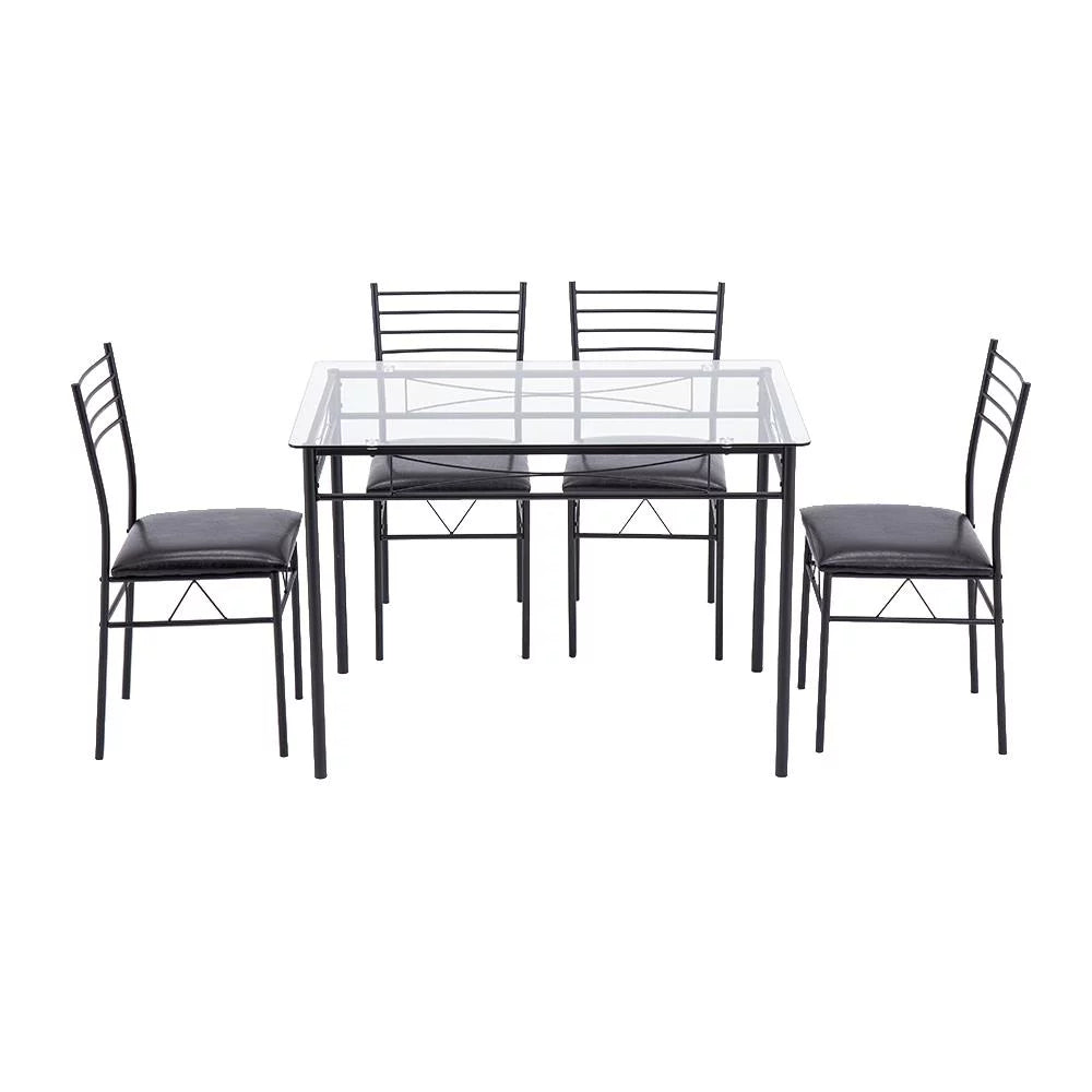 5 Pcs Black Glass Top Dining Set S492850