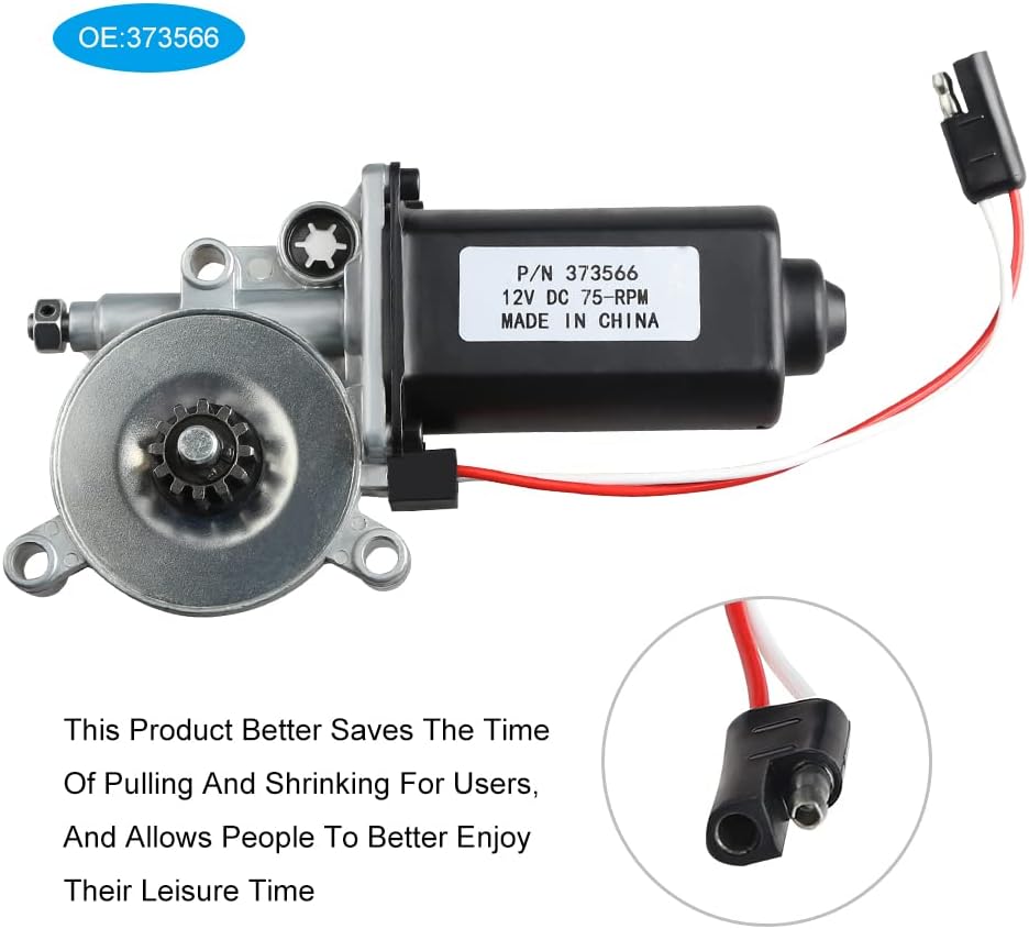 RV Awning Motor Replacement with Single 2-Way Connector, 12-Volt DC, 75-RPM G37855