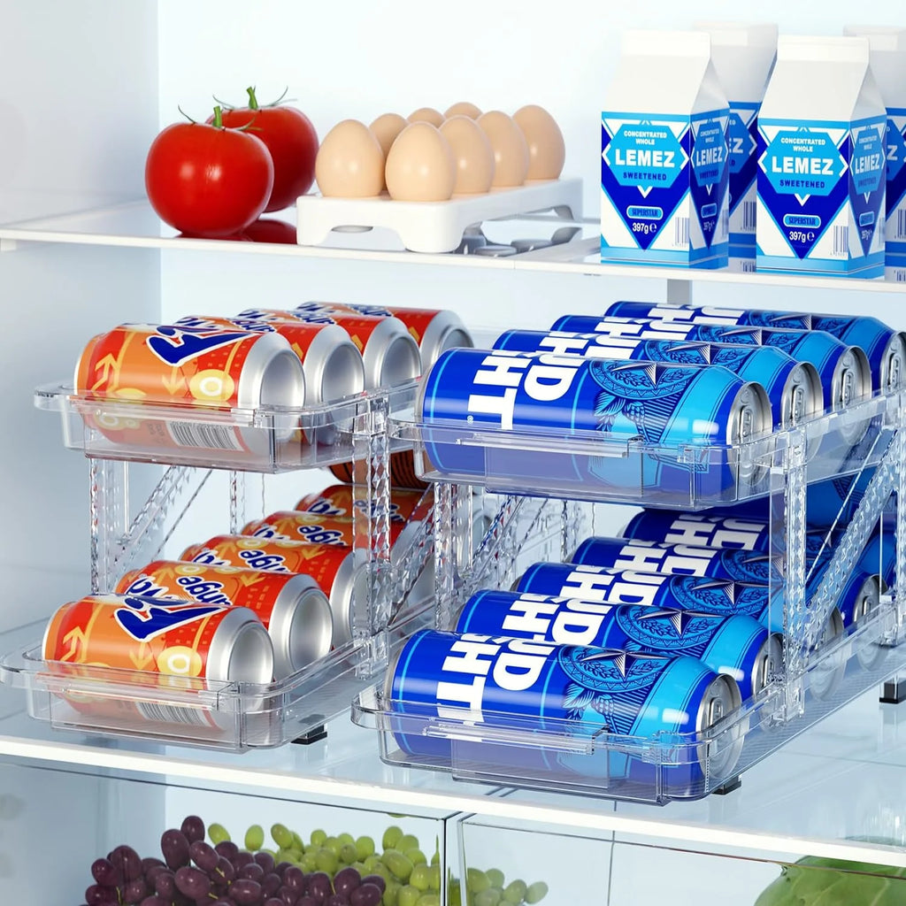 2 Pcs Clear Plastic Beverage Soda Can Organizer for Refrigerator G94856