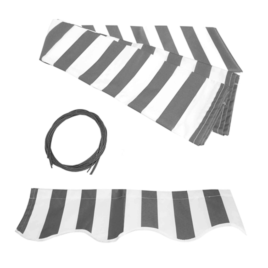 Grey White Striped Motorized Retractable Patio Awning U40844