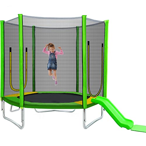 7FT Kids Trampoline with Safety Enclosure Net, Slide and Ladder C146311
