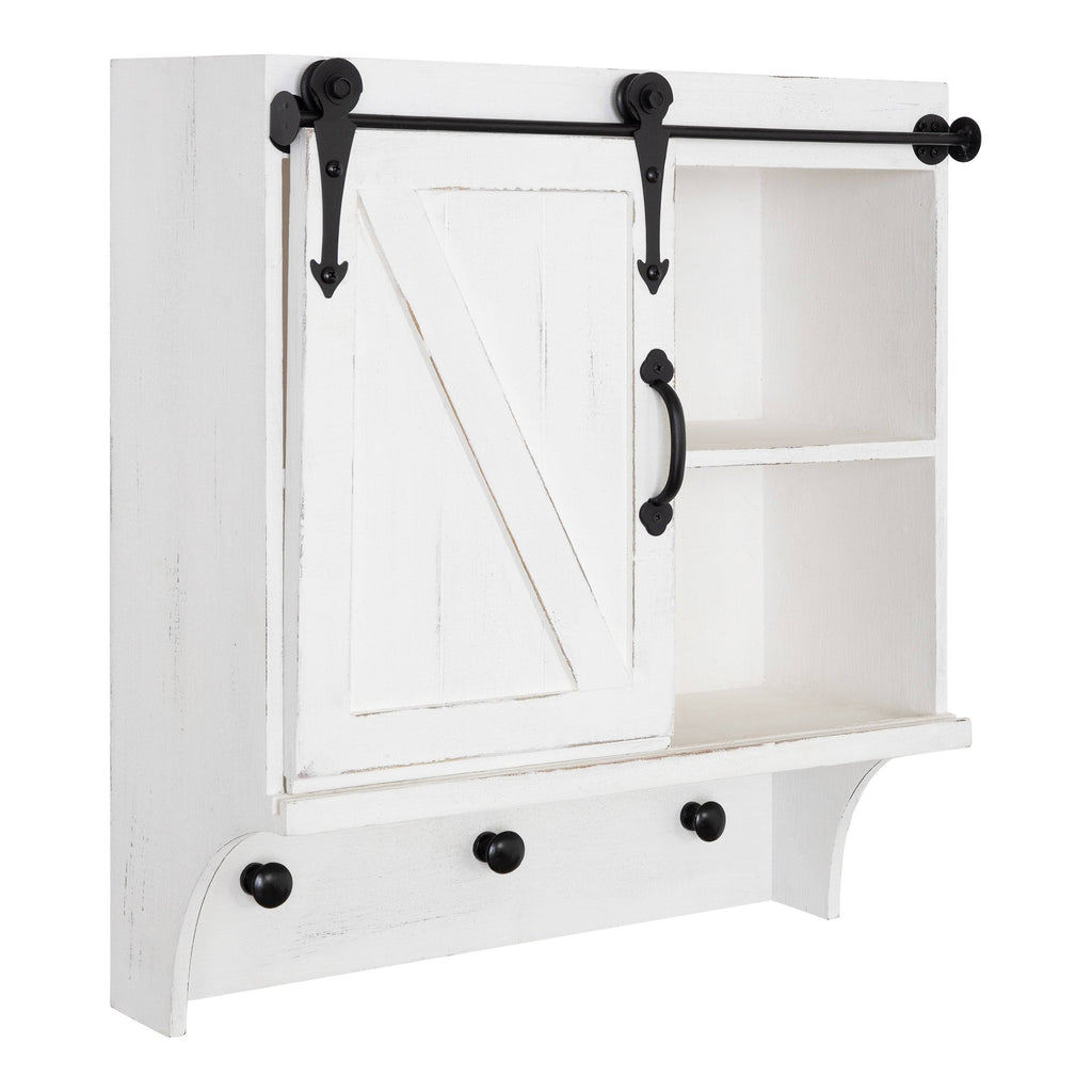 White Decorative Farmhouse Cabinet Wall Organizer with Sliding Barn Door and 3 Knobs T837324