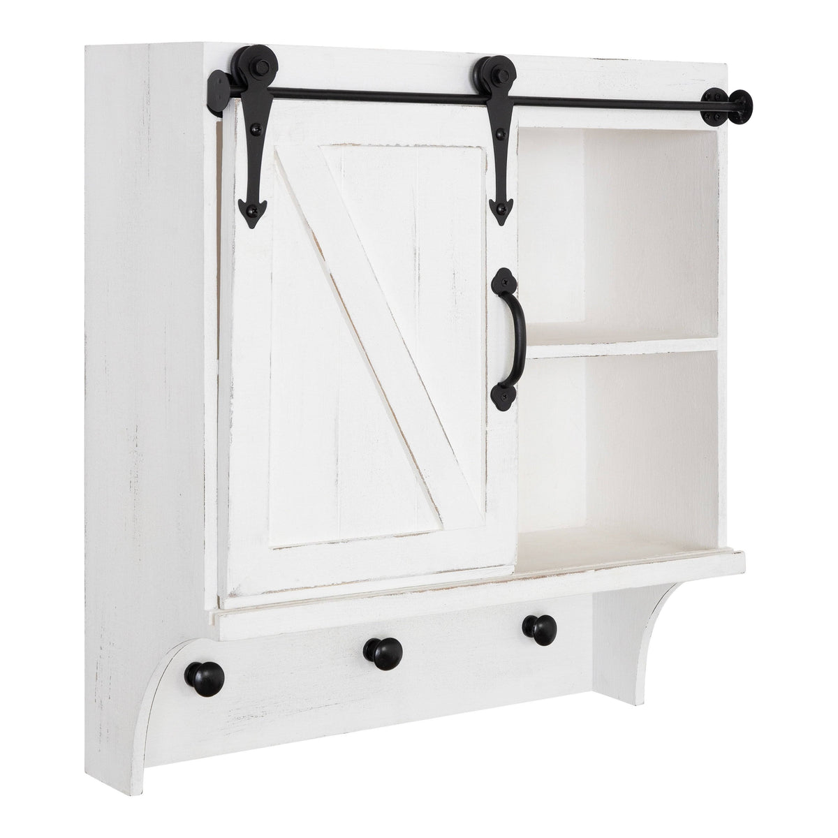 White Decorative Farmhouse Cabinet Wall Organizer with Sliding Barn Door and 3 Knobs T837324