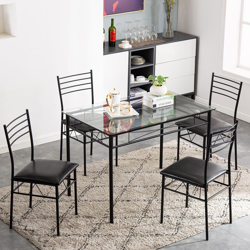 5 Pcs Black Glass Top Dining Set S492850