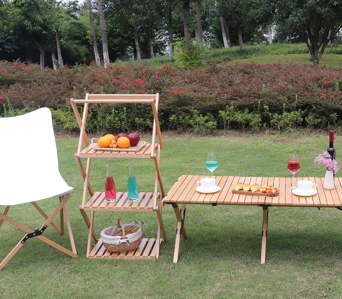 Folding Wood Camping Table Shelf K877