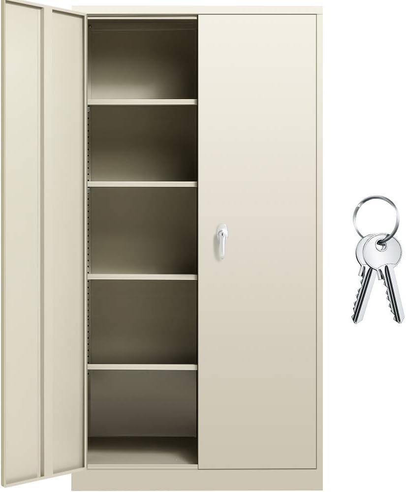 Tall Gray Locking Steel Storage Cabinet with Shelves Z172979