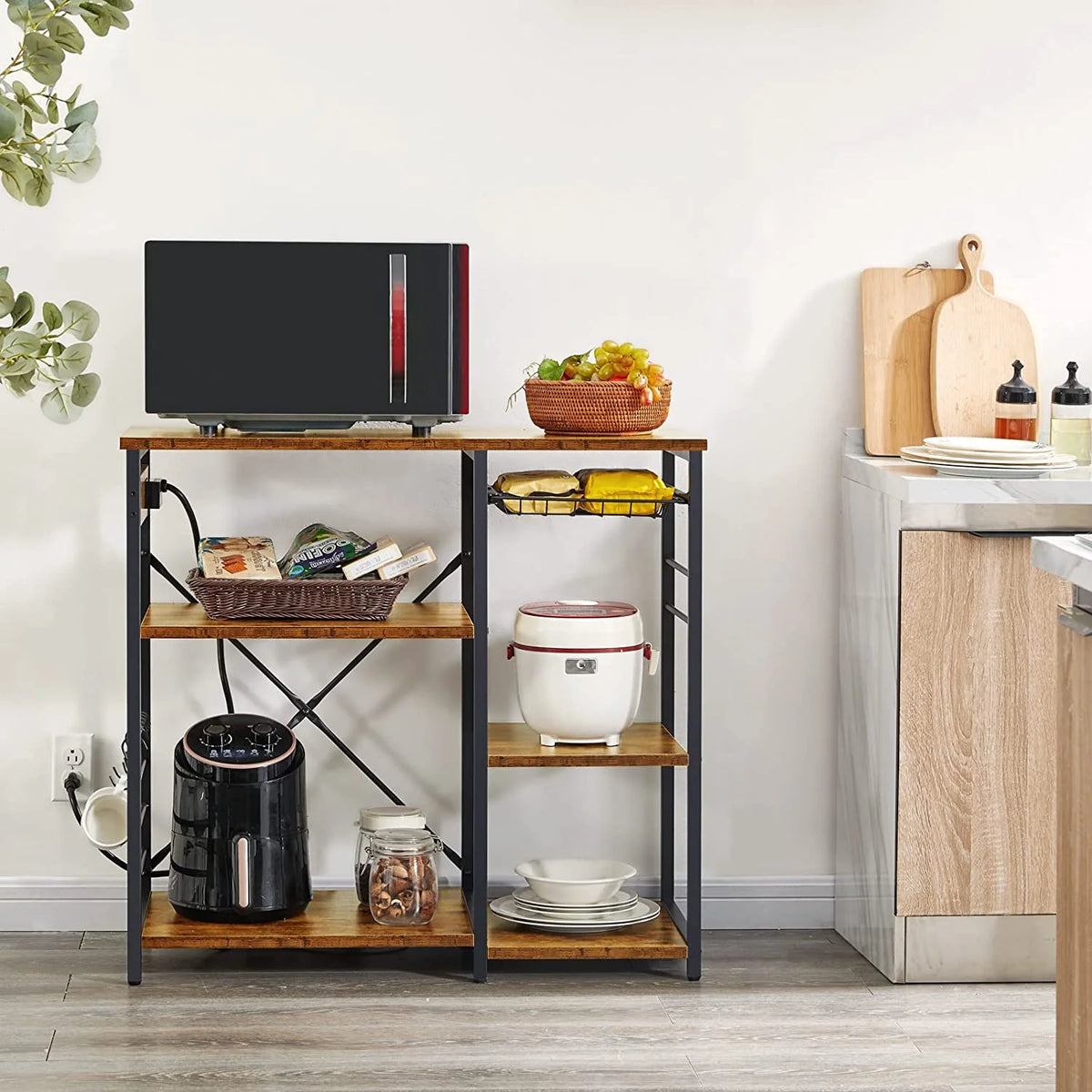 Rustic Brown Bakers Rack with Power Outlet V330