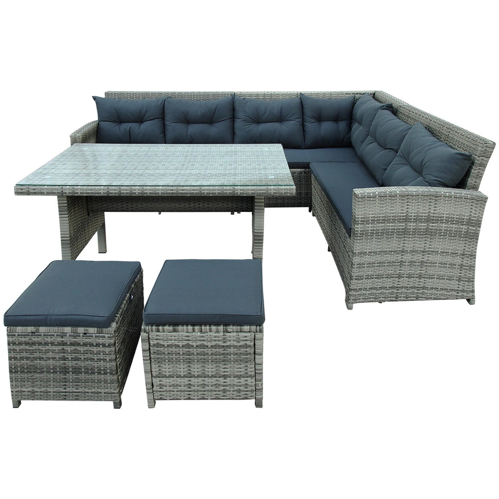 6-Piece Outdoor Sectional Sofa with Glass Table Ottomans Y6392