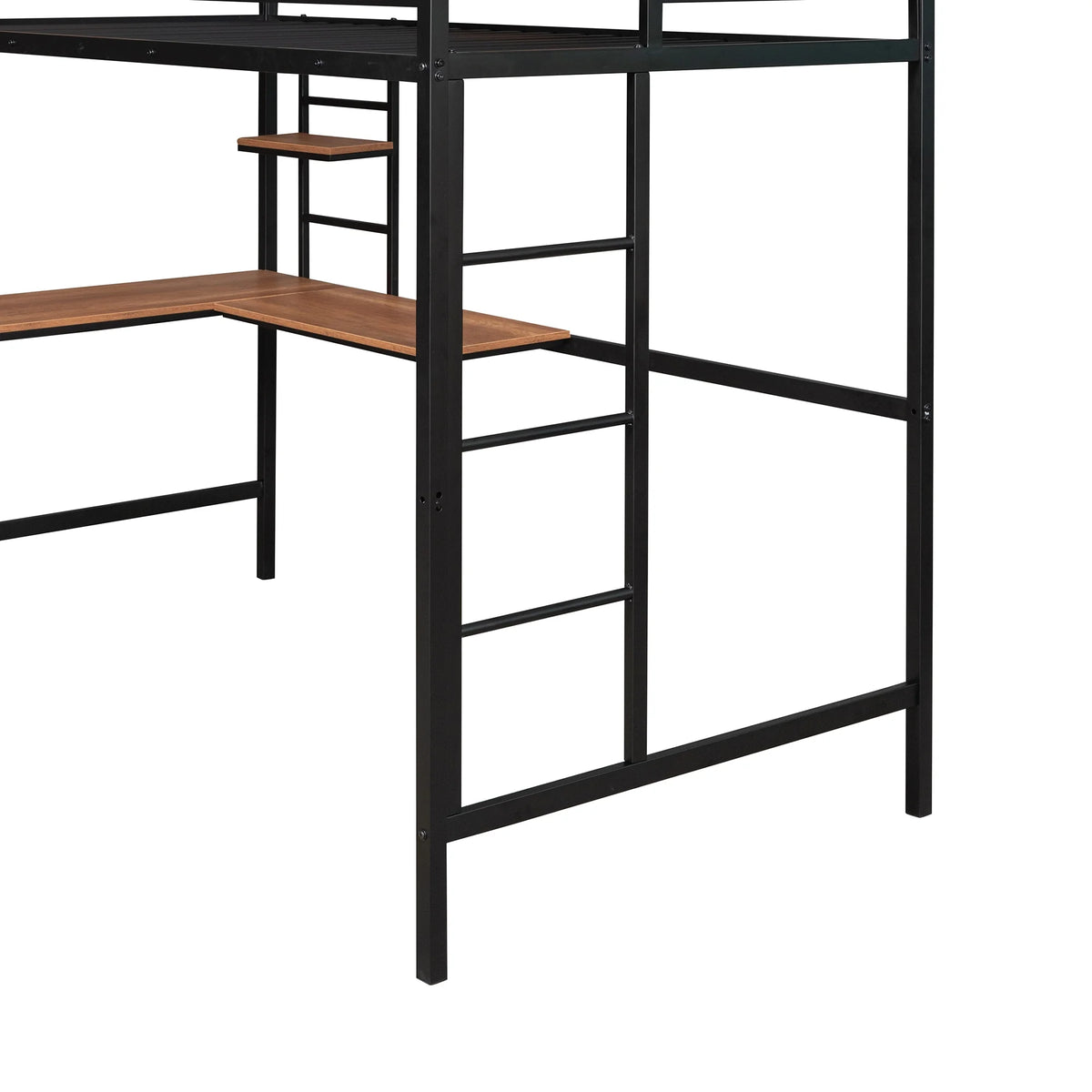 Black Twin Size Metal Loft Bed with Desk and Shelves R465968