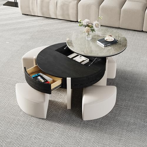 Round Lift Top Coffee Table with Stools and Storage C562149