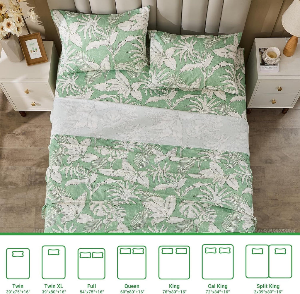 Green Floral Cotton Sheet Set Queen Size 4PC V123401