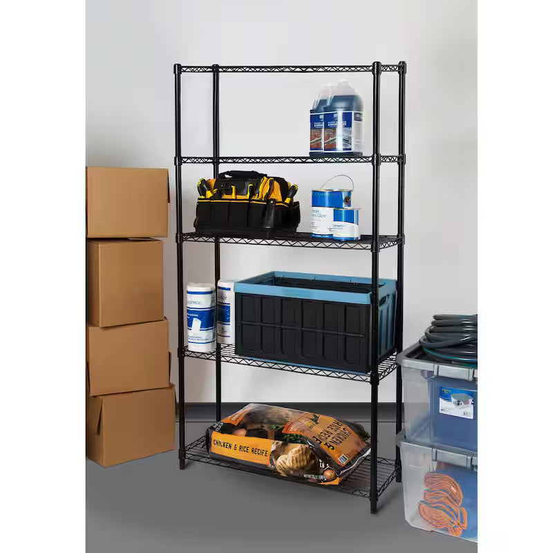 5-Tier Steel Wire Shelving System in Black V362589