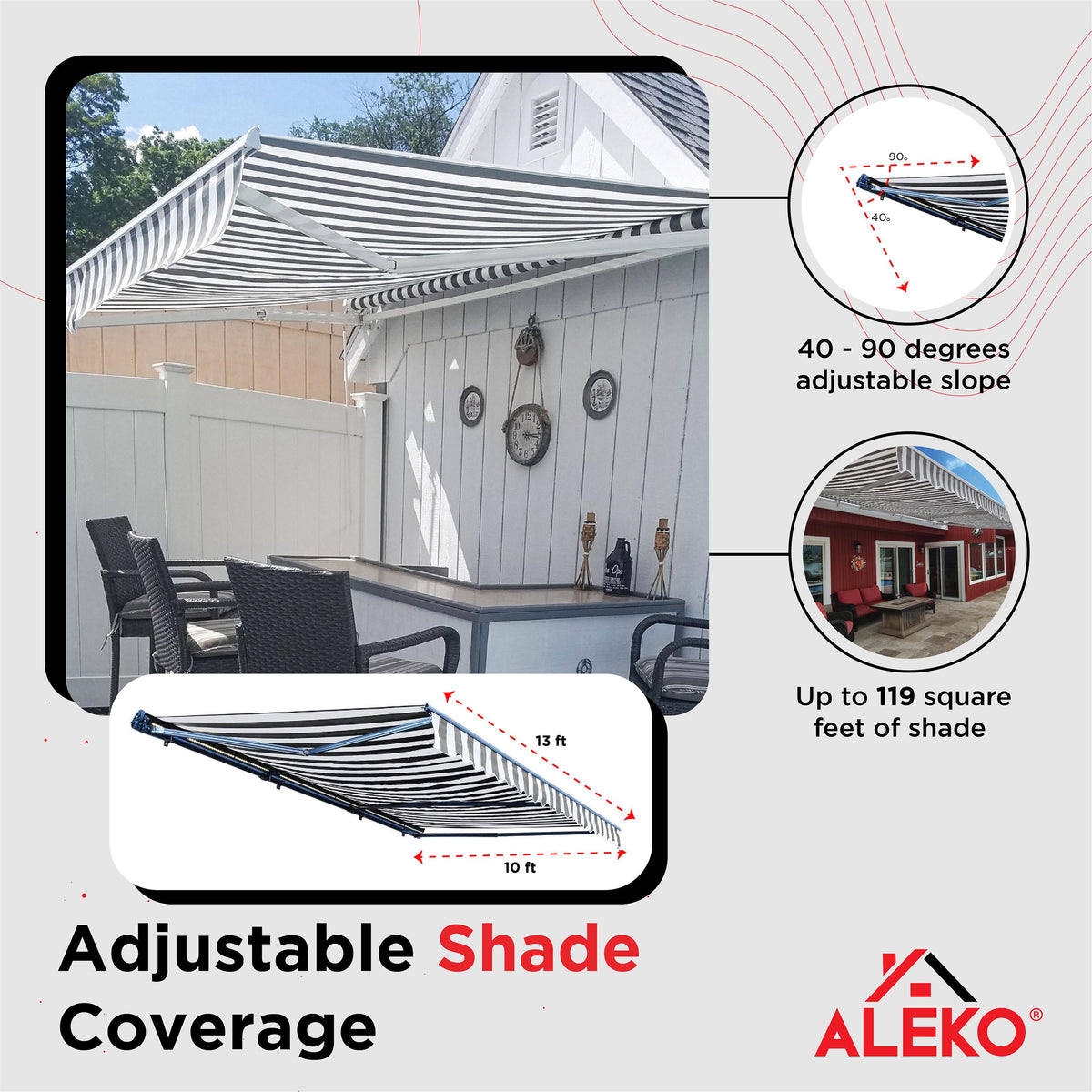 Grey White Striped Motorized Retractable Patio Awning U40844