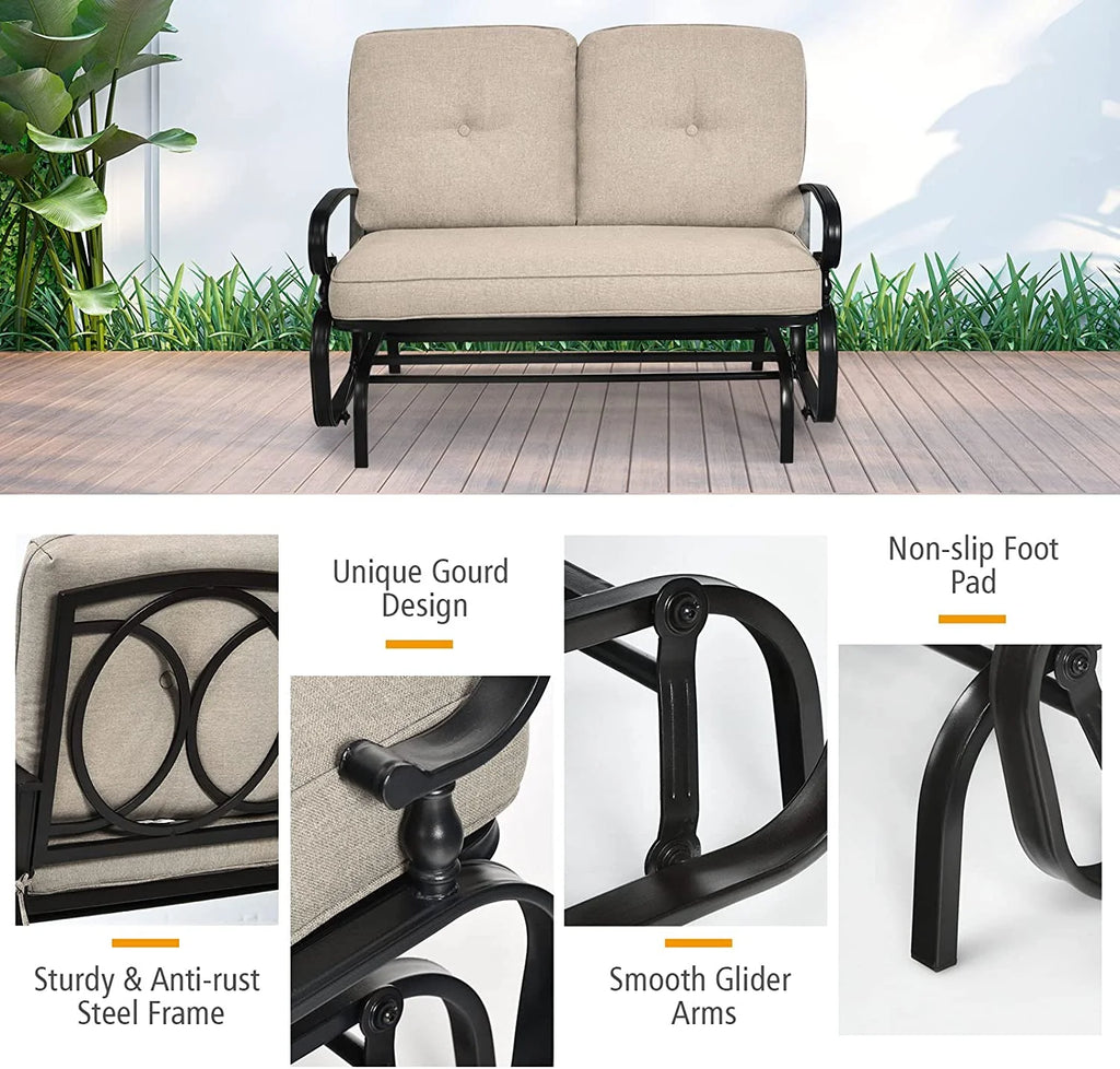 Beige Outdoor Glider Bench with Cushions Y95009