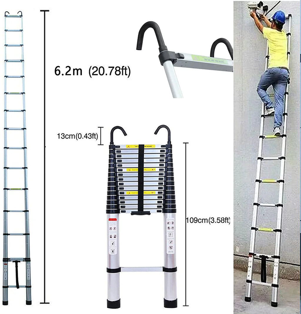 20FT Aluminum Telescoping Extension Ladder Non-slip K1518