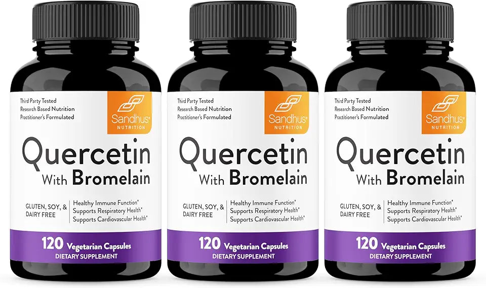 Quercetin with Bromelain 1000mg Vegetarian Capsules 120 Count Pack of 3 B71091
