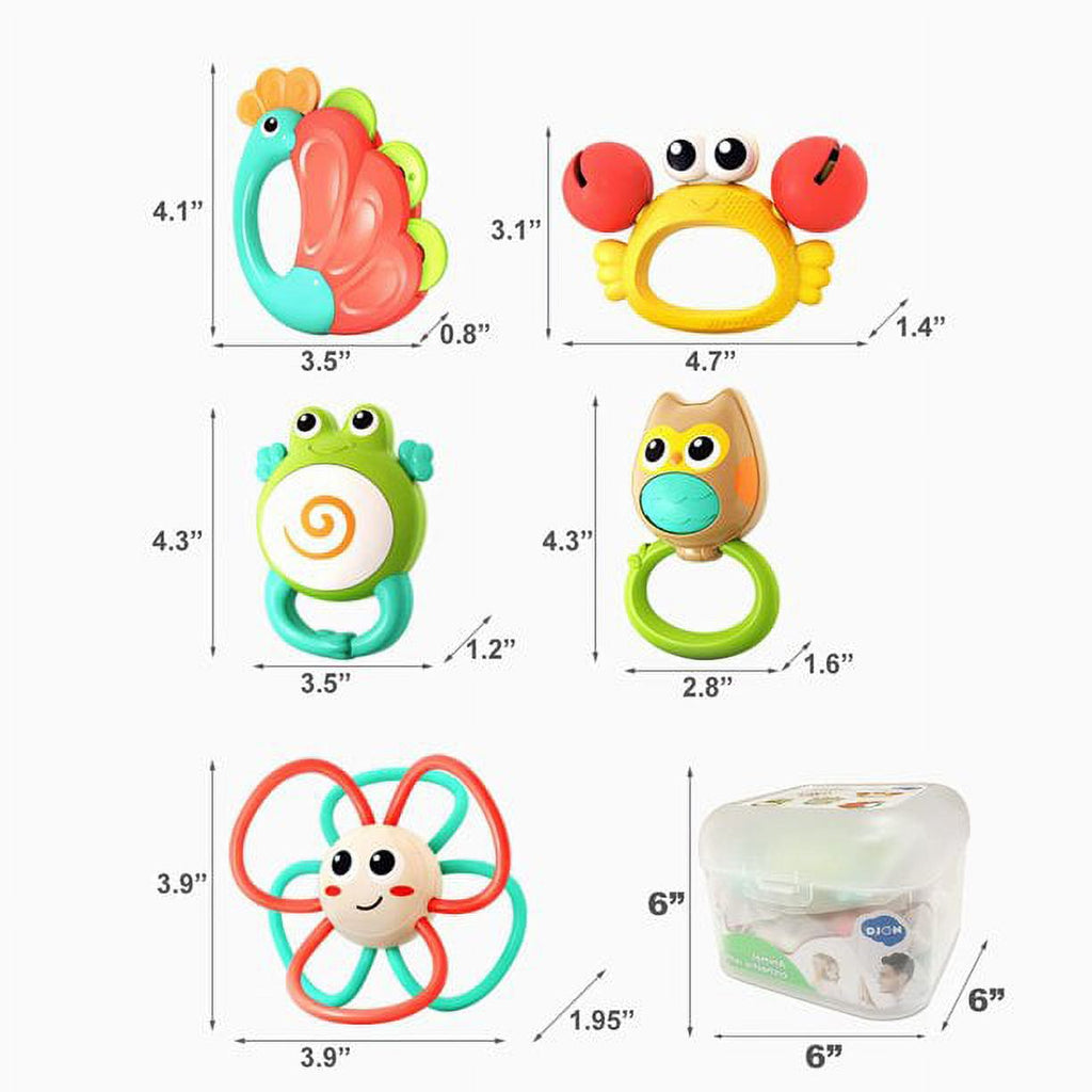 5 Pack Baby Rattle Teething Toys with Storage Case F788417