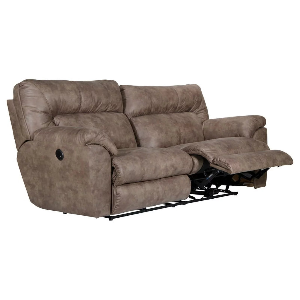 Brown Polyester Power Reclining Sofa W5351