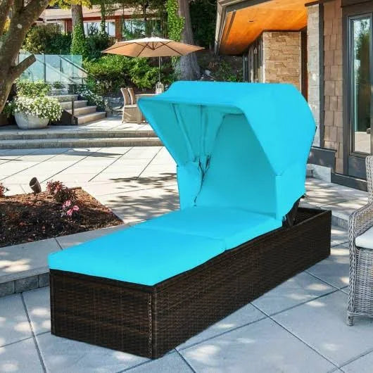 Turquoise Folding Canopy Chaise Lounge Chair Y537