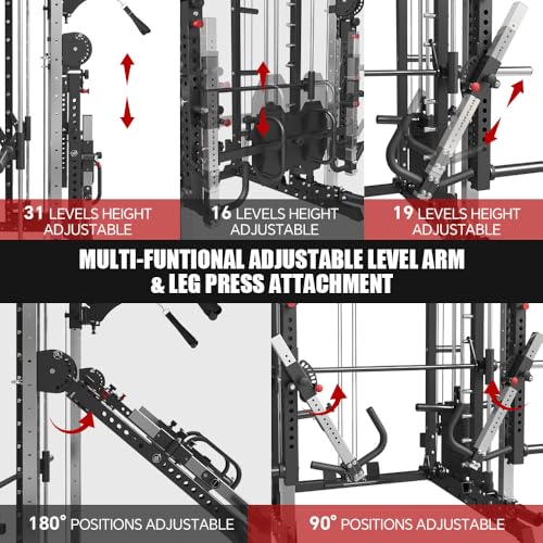 Commercial Smithe Machine with 308lb Dual Weight Stacks, Power Cage Squat Rack with Lever Arm & Leg Press, Cable Crossover Machine Q2811