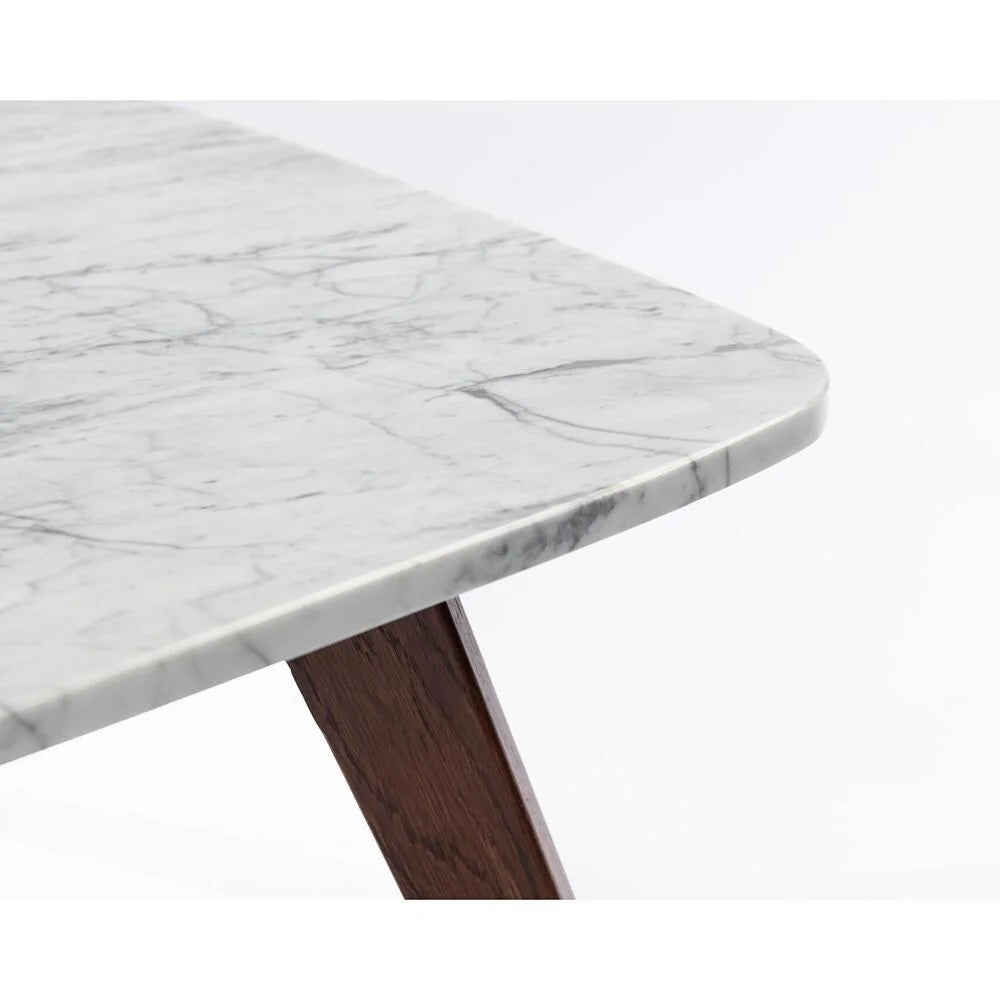 31" Square White Marble Coffee Table with Walnut Legs X4170