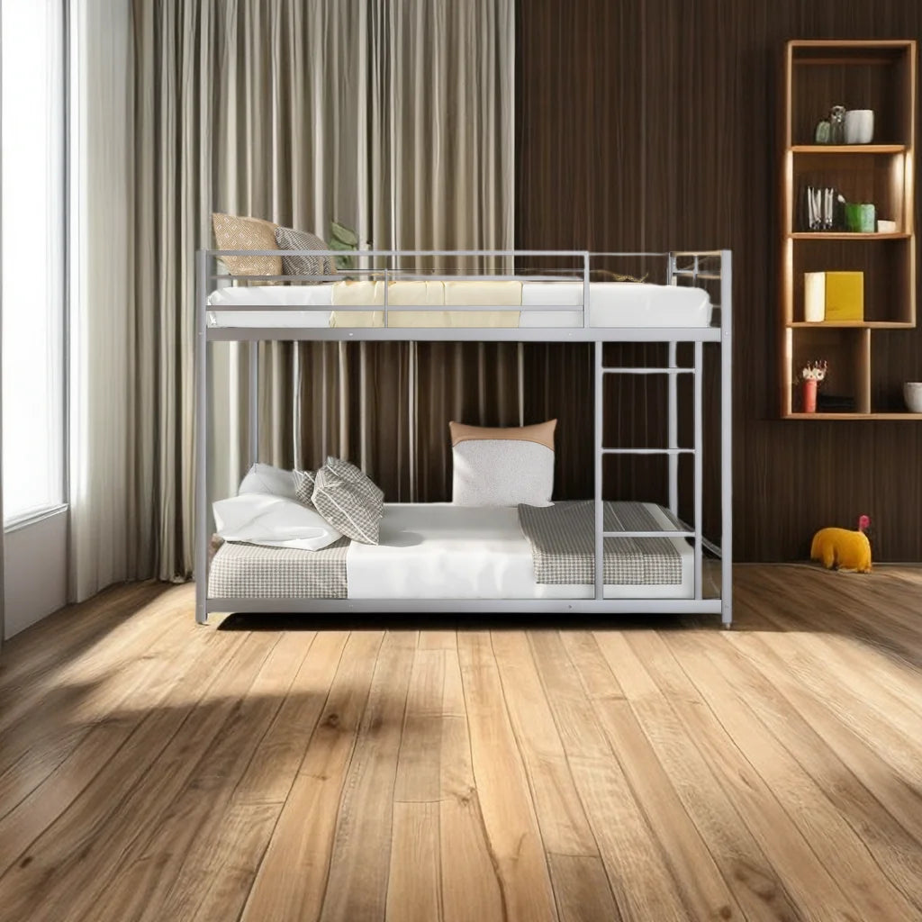 Full Over Full Metal Bunk Bed with Ladder and Safety Guard Rails U997