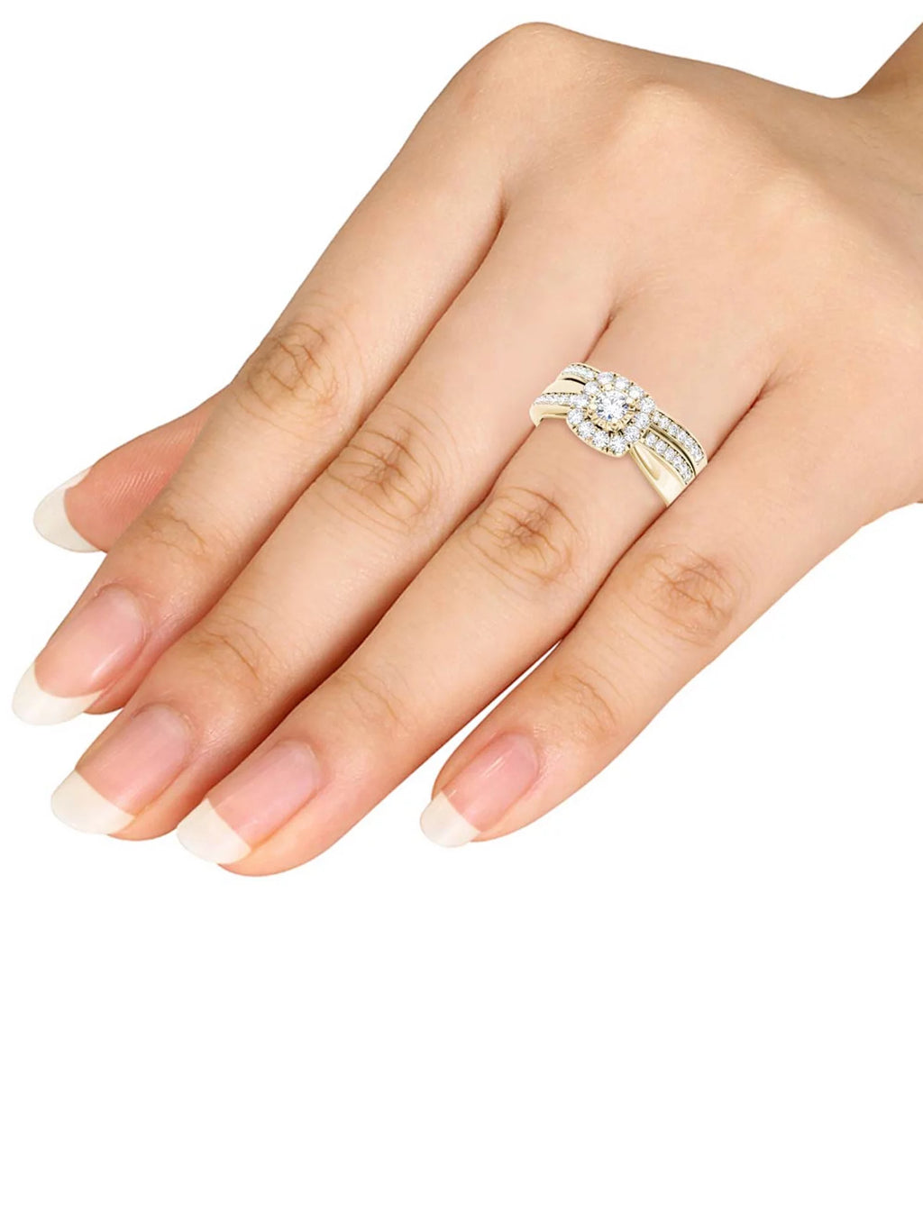 5/8Ct TDW Diamond 14k Yellow Gold Halo Bridal Set S136