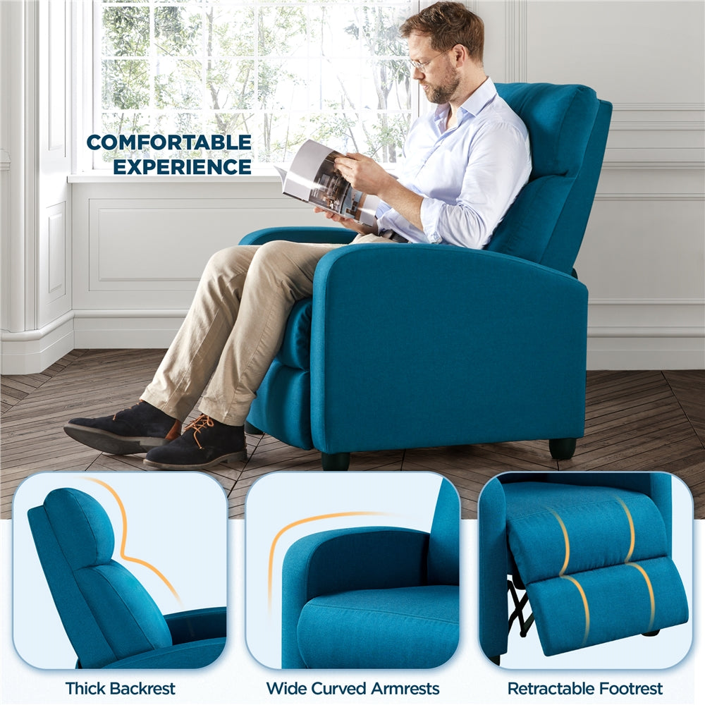 Blue Upholstered Fabric Recliner Chair with Footrest G61833