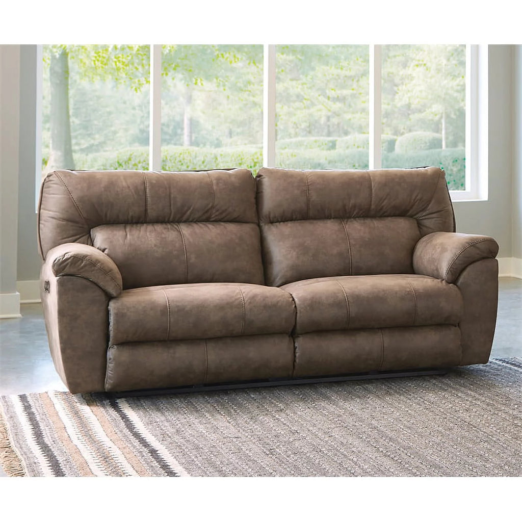 Brown Polyester Power Reclining Sofa W5351