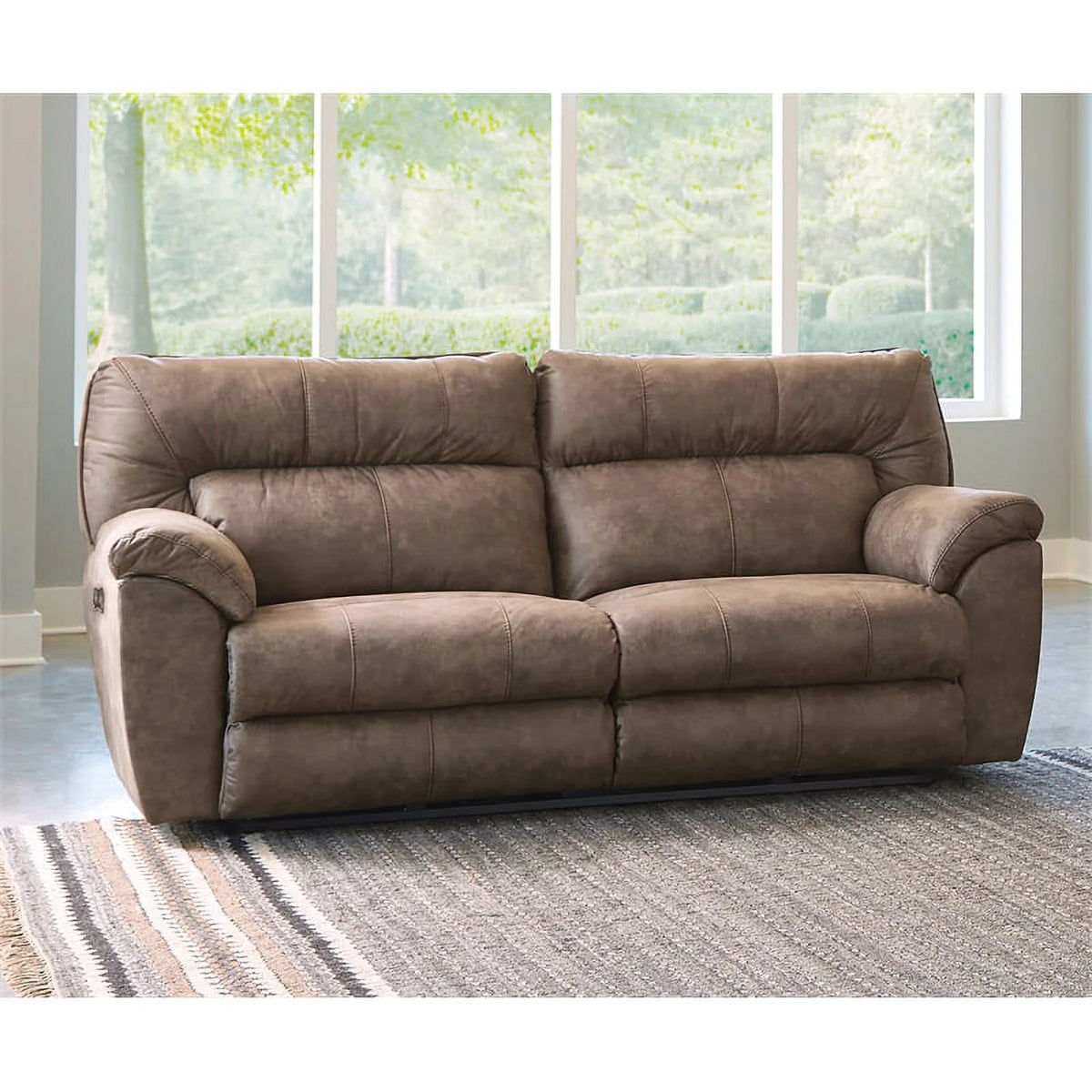 Brown Polyester Power Reclining Sofa W5351