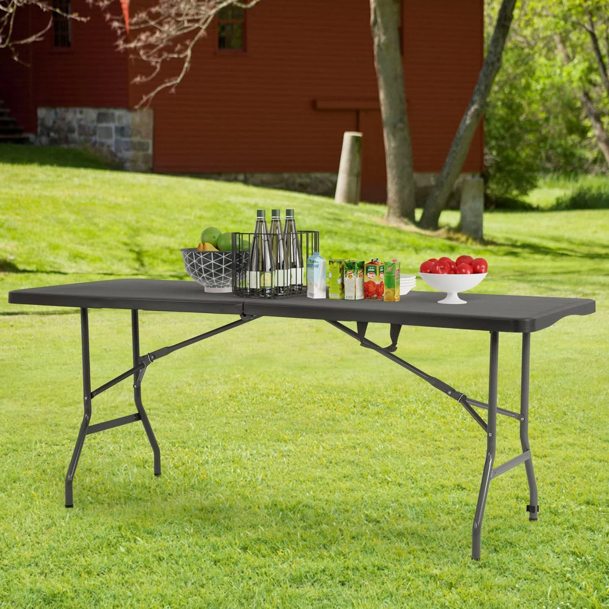 6ft Black Plastic Folding Table with Carrying Handle K4002