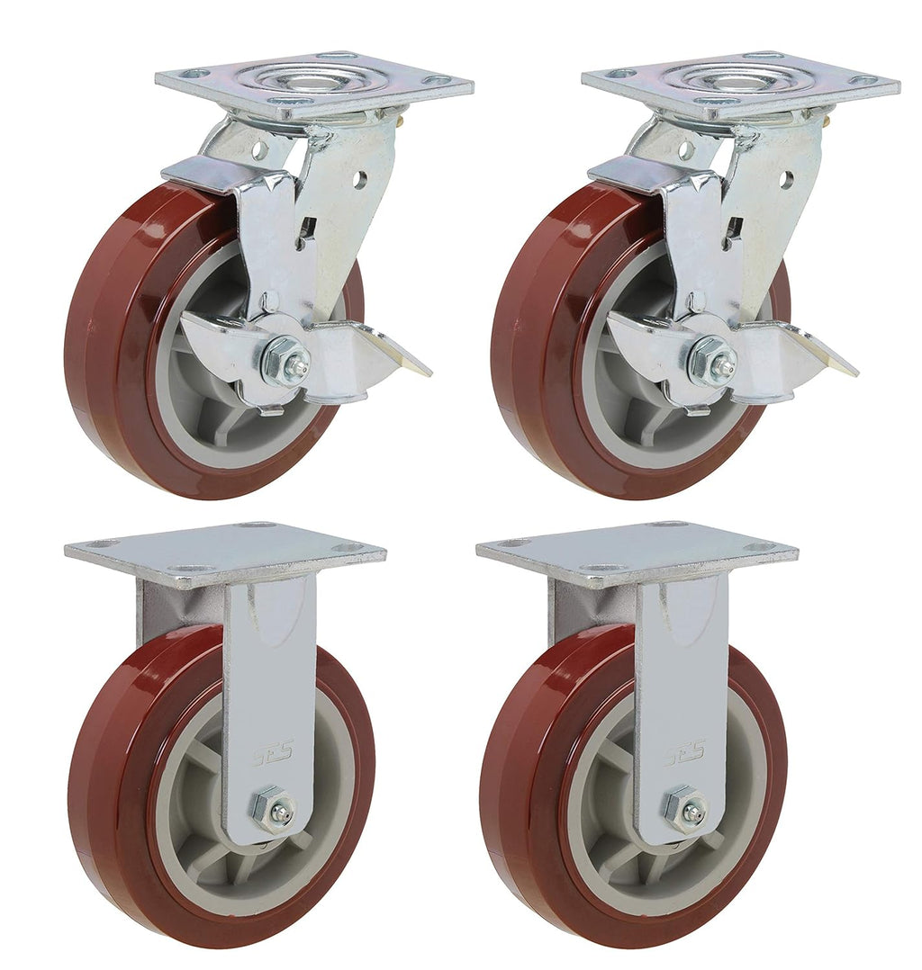 Set of 4 Heavy Duty Polyurethane Swivel Casters with Brakes N62684