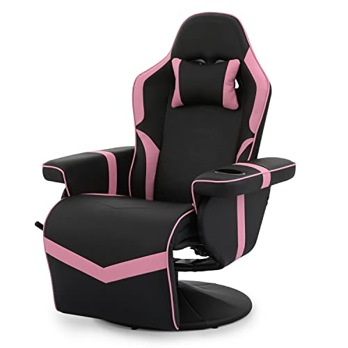 Grey PU Leather Swivel Gaming Recliner Chair with Adjustable Backrest D929790