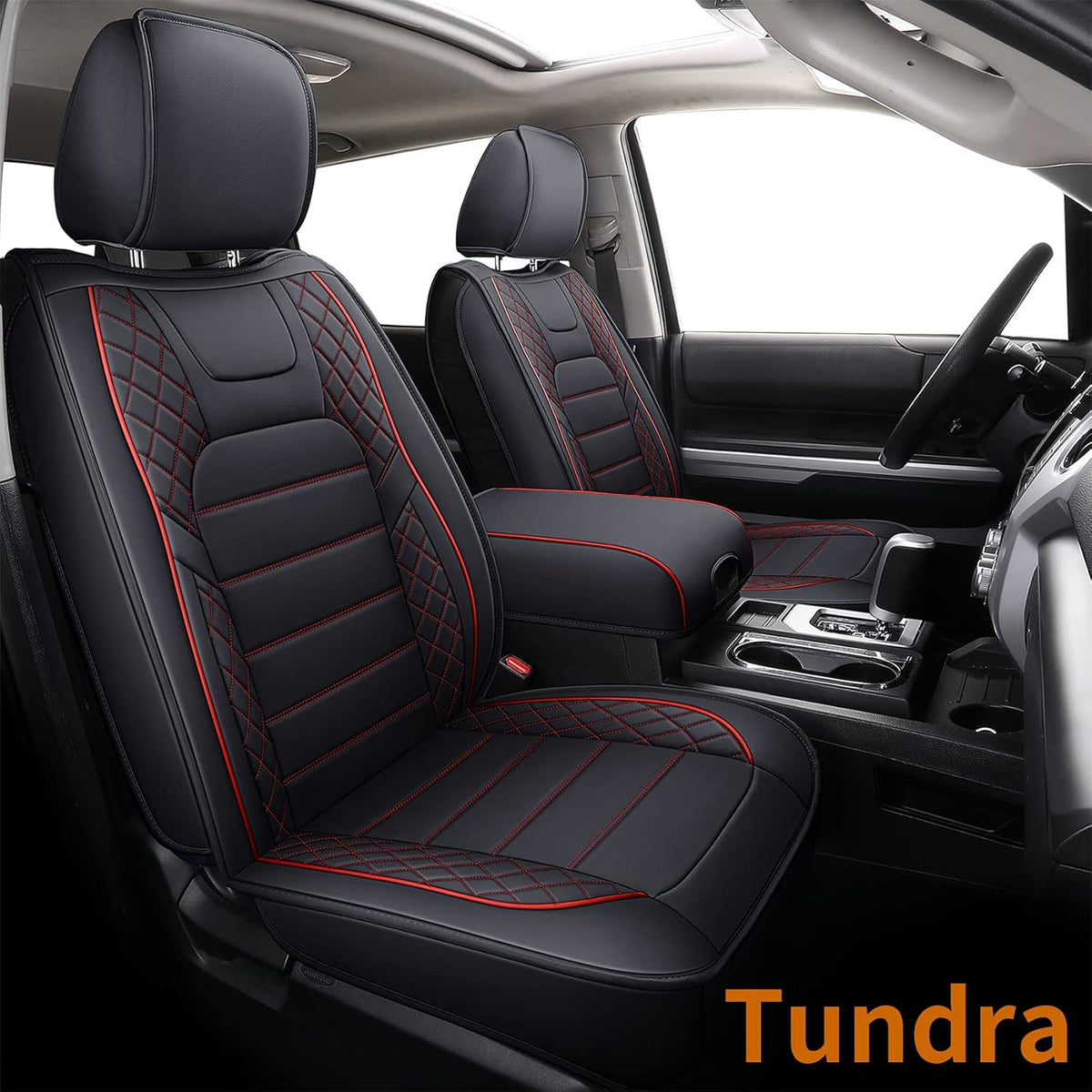 Black Faux Leather Full Set Seat Covers with Center Console Cover D189