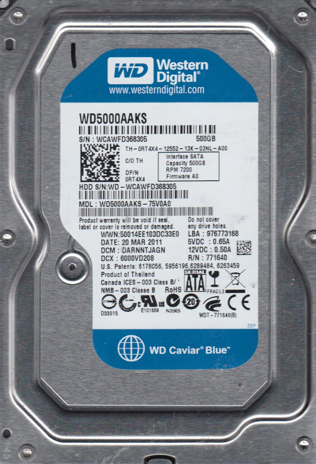 500GB SATA 3.5 Hard Drive J38356