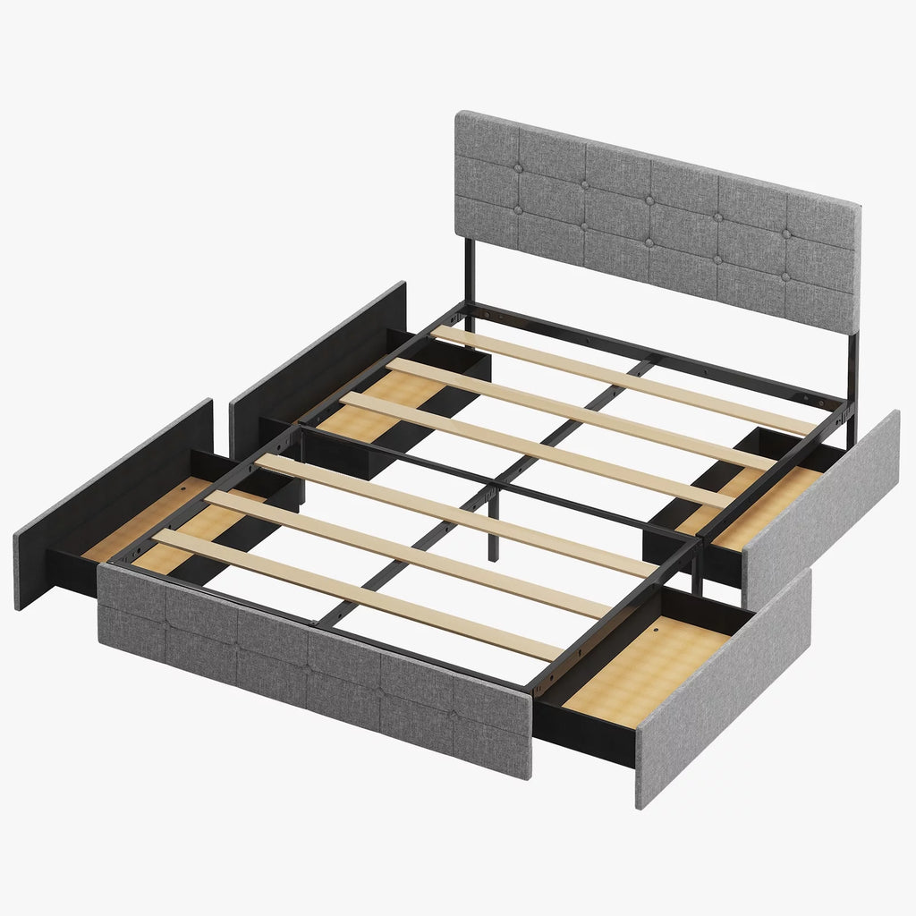 Queen Size Upholstered Platform Bed Frame with 4 Storage Drawers Z7101