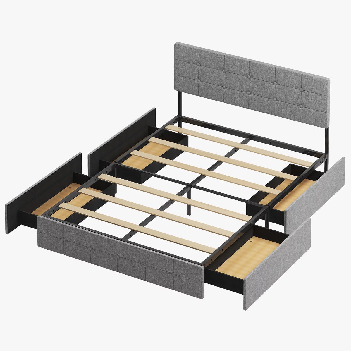 Queen Size Upholstered Platform Bed Frame with 4 Storage Drawers Z7101